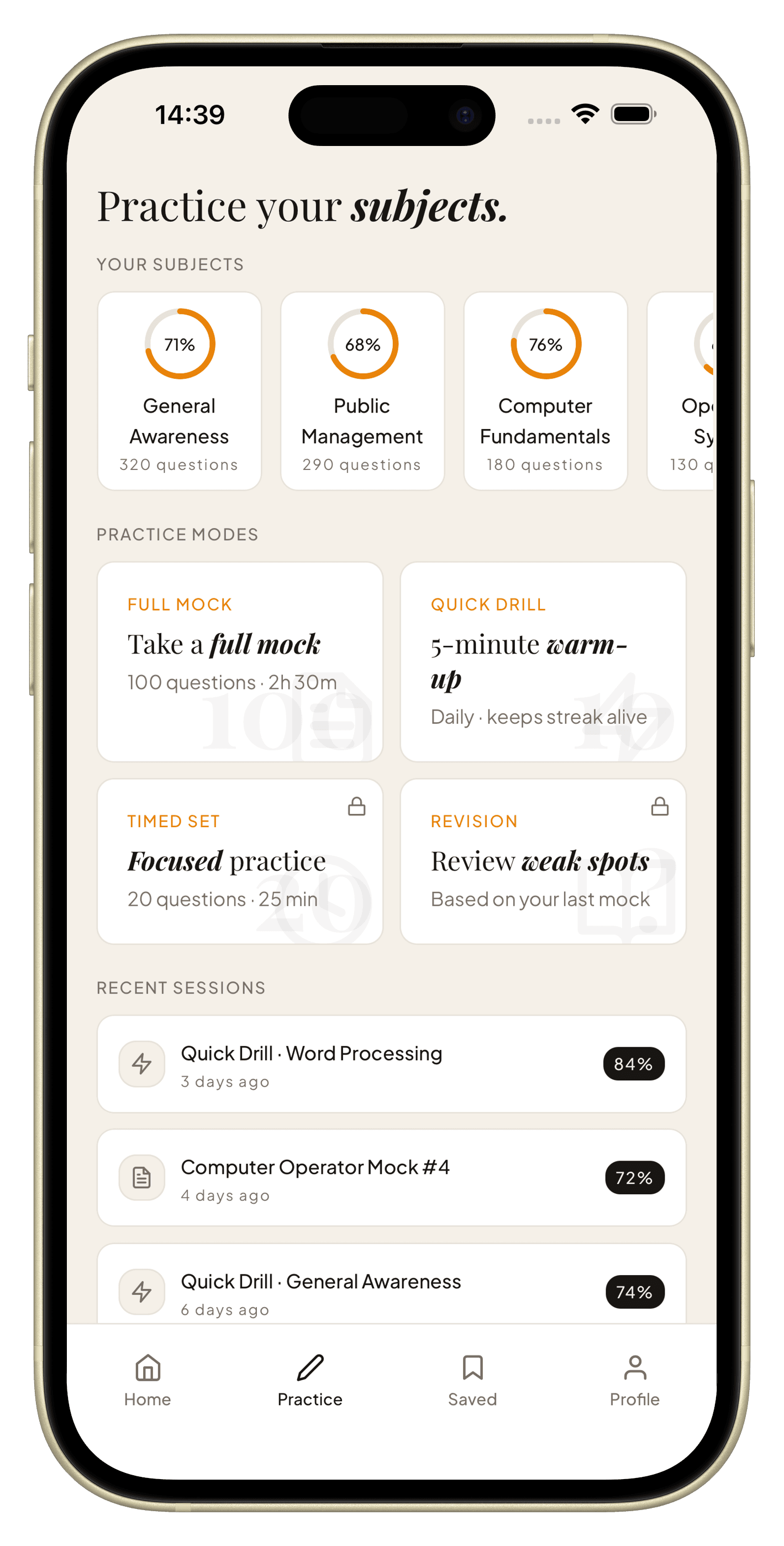 Quizmandu four ways to practice screen